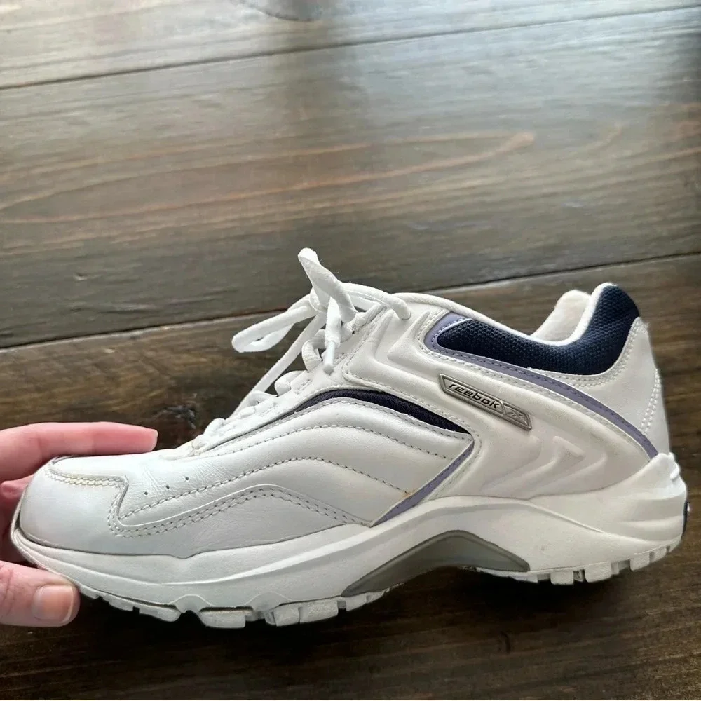 Reebok DMX Walk Men’s White & Blue Lace-Up Tennis Shoes Size 8 GUC